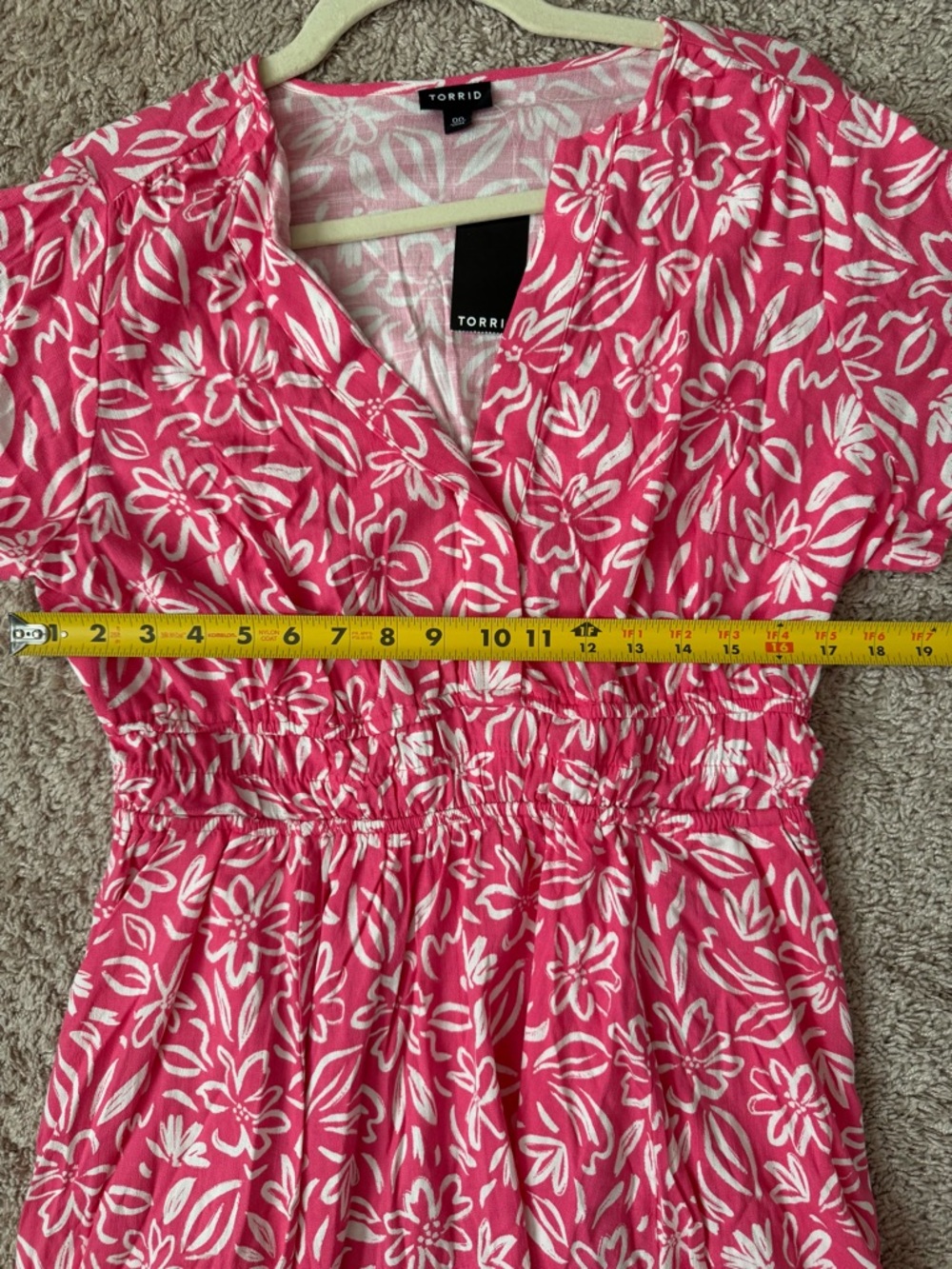 Torrid Mini Flutter Y Neck Elastic Waist Dress Floral Honeysuckle 00 M/L 10 NWT - Picture 10 of 16